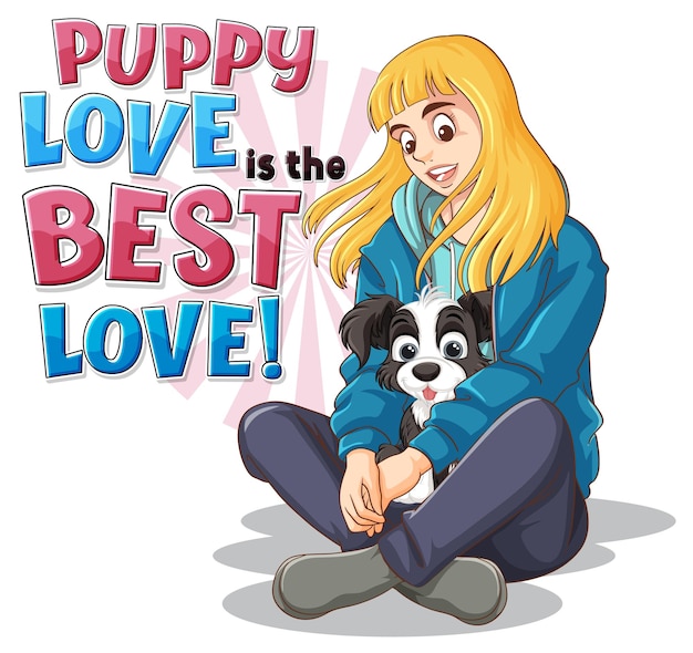 Free vector girl with cute puppy