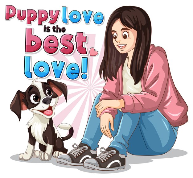 Бесплатное векторное изображение Девушка с милым щенком