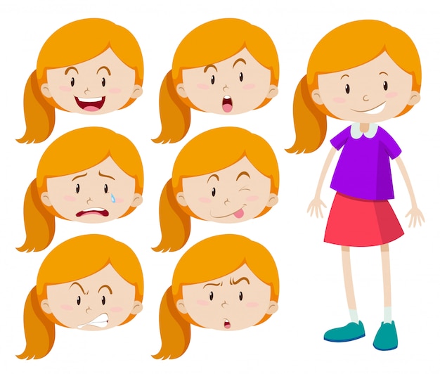 Free vector girl with different expressions