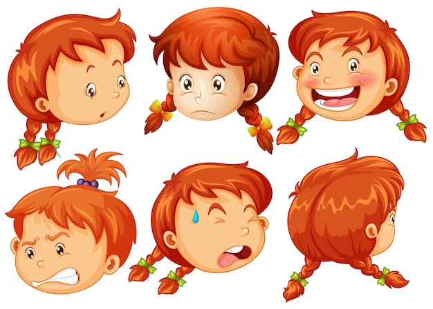 Free vector girl with different facial expressions illustration