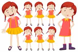 Free vector girl with different facial expressions illustration