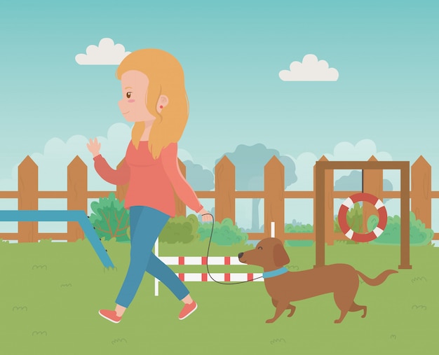 Free vector girl with dog cartoon design