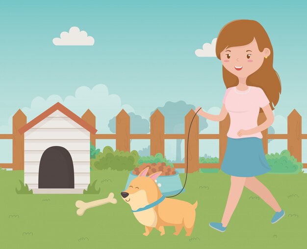 Girl with dog cartoon design