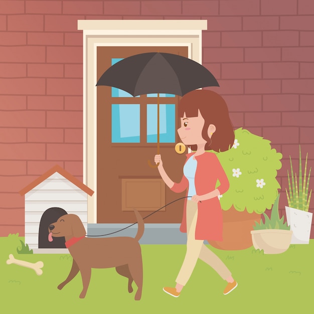 Free vector girl with dog cartoon design