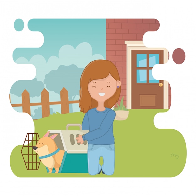 Girl with dog cartoon design