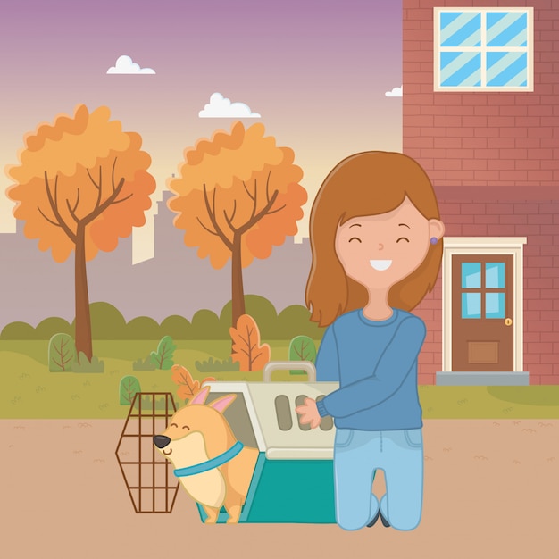 Free vector girl with dog cartoon design