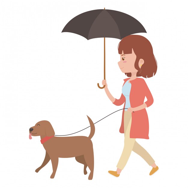 Girl with dog cartoon 