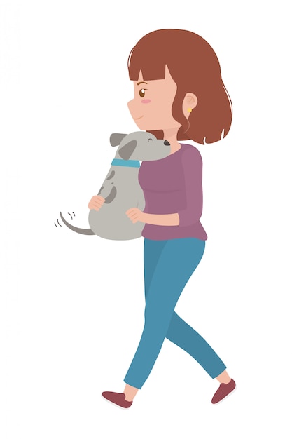 Girl with dog cartoon 