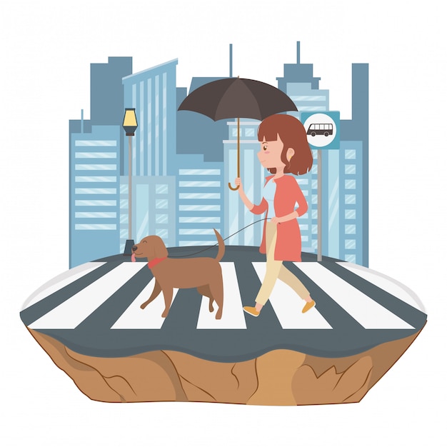 Free vector girl with dog cartoon