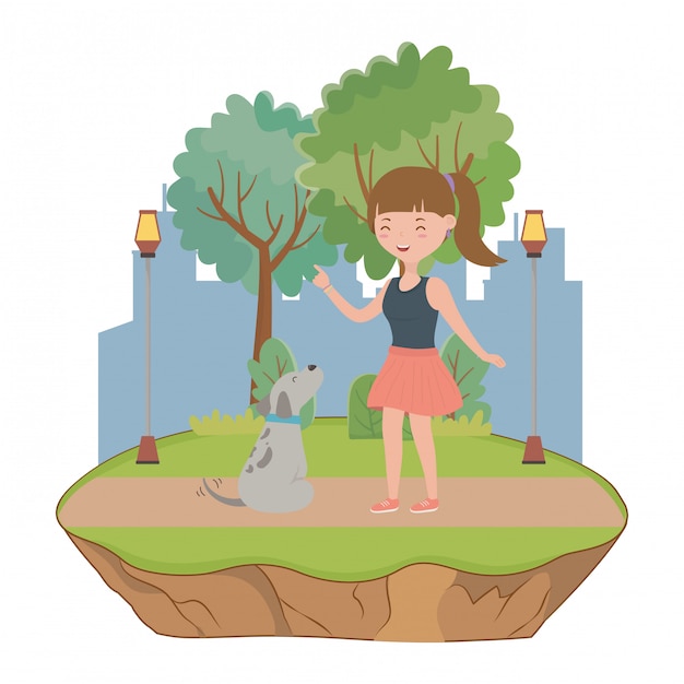 Free vector girl with dog cartoon