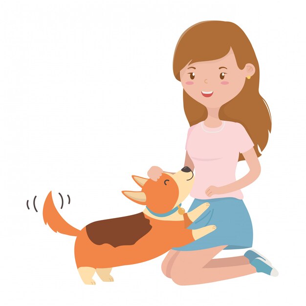 Girl with dog of cartoon 