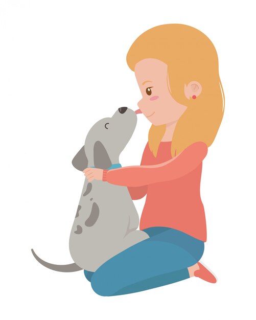 Girl with dog of cartoon 