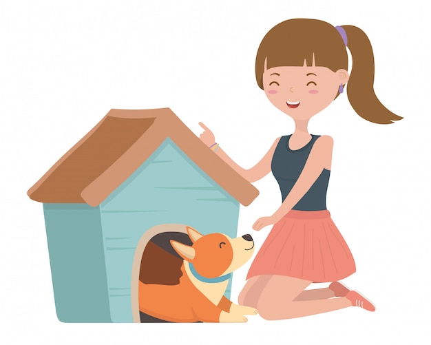 Girl with dog of cartoon 