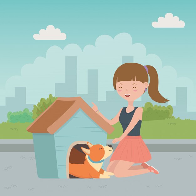 Girl with dog of cartoon 