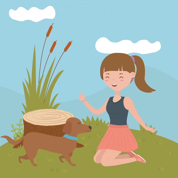 Free vector girl with dog of cartoon