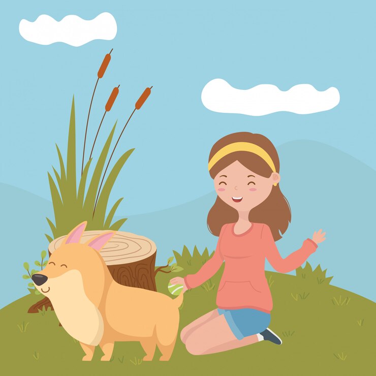 Free Vector girl with dog of cartoon 