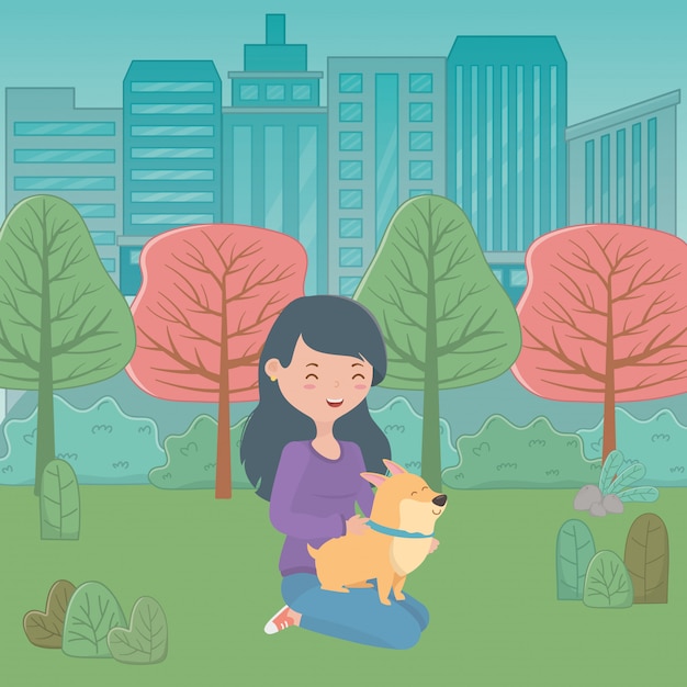 Free vector girl with dog of cartoon