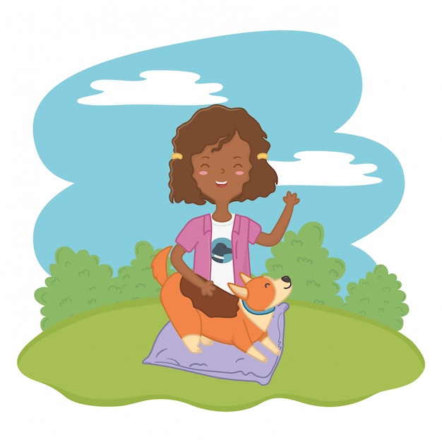 Free vector girl with dog of cartoon