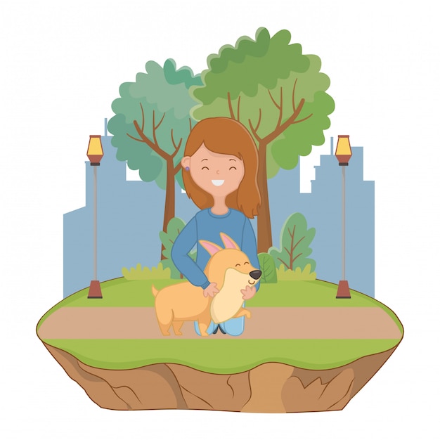 Free vector girl with dog of cartoon