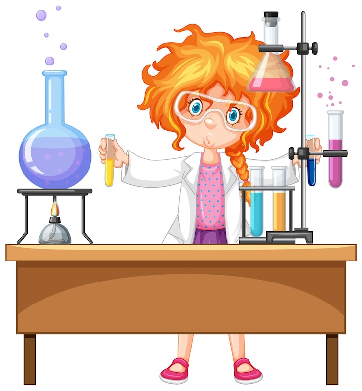 Free Vector girl with experiment items