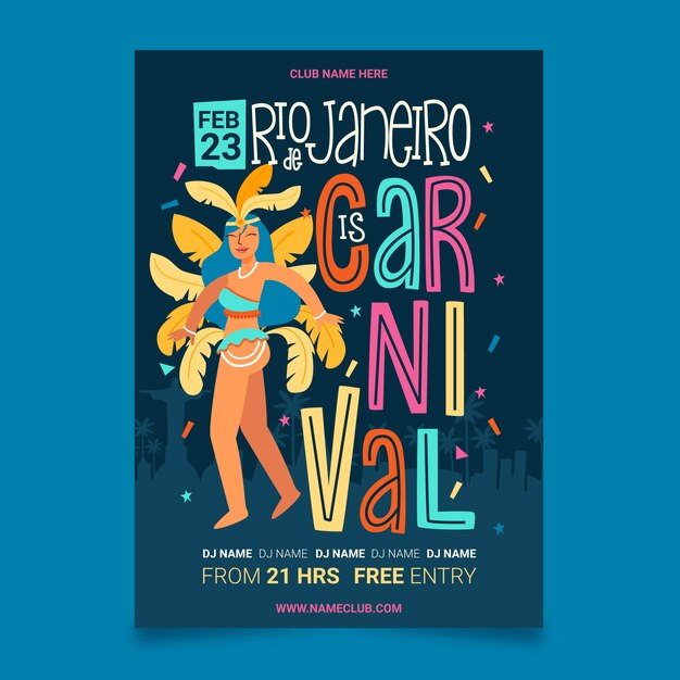 Ragazza con il manifesto brasiliano disegnato a mano del partito di carnevale delle piume