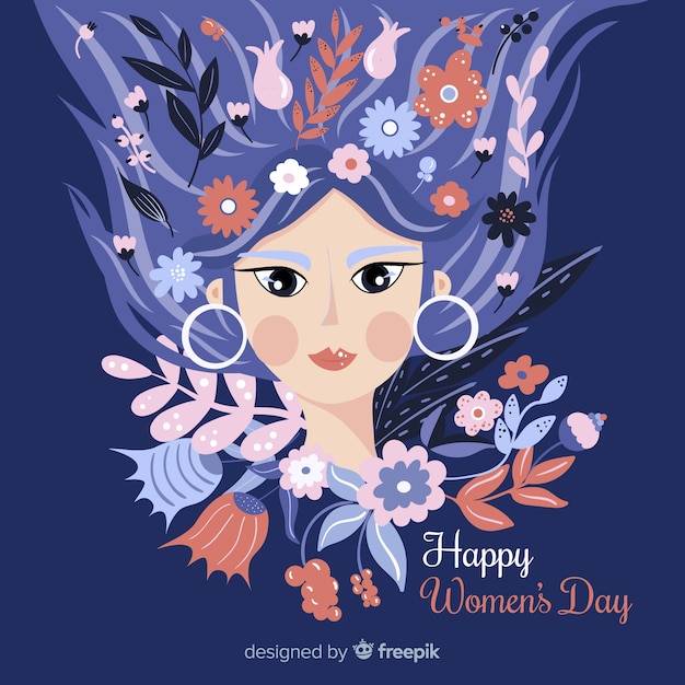 Free vector girl with floral hair women's day background