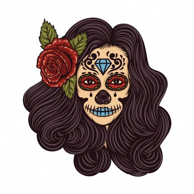 Free vector girl with flower in her hair vintage tattoo