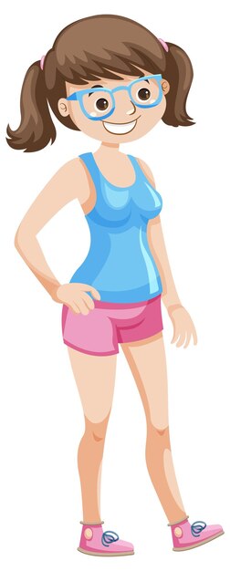 Free vector girl with glasses in casual outfit cartoon character