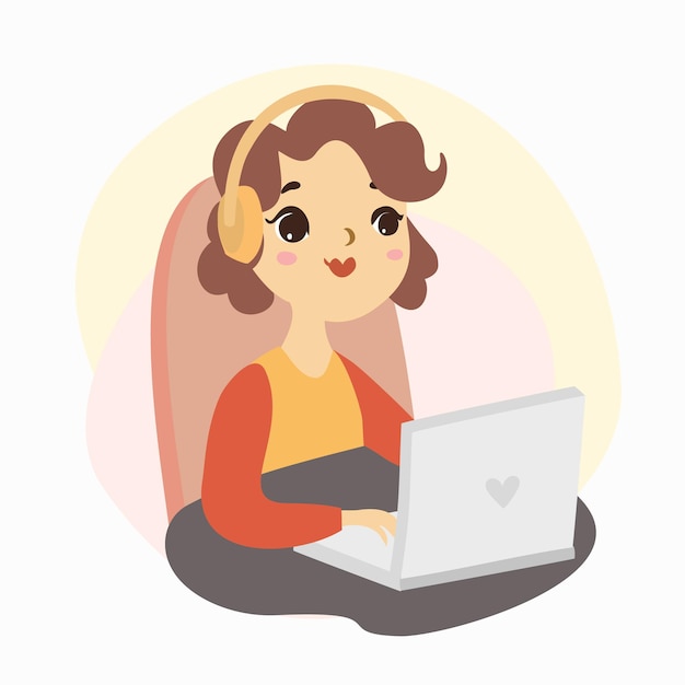Бесплатное векторное изображение Девушка в наушниках на ноутбуке