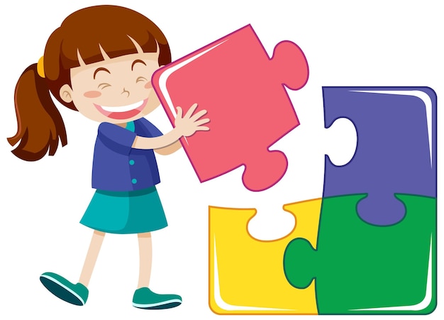 Free vector a girl with jigsaw pieces