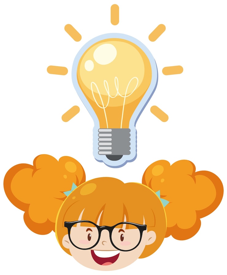 Free Vector a girl with light bulb on white background