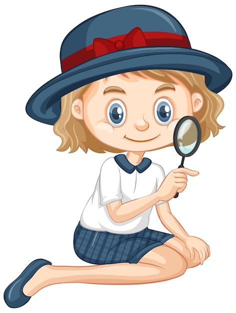 Free vector girl with magnifying glass on isolated background