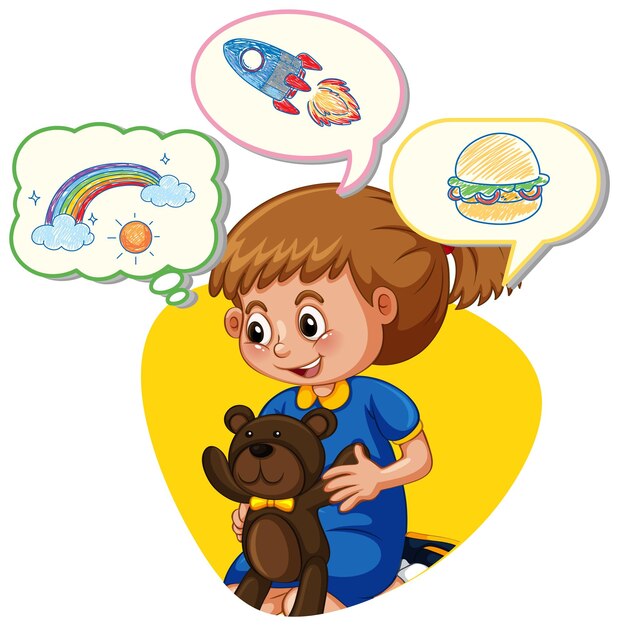 Girl with many speech bubbles