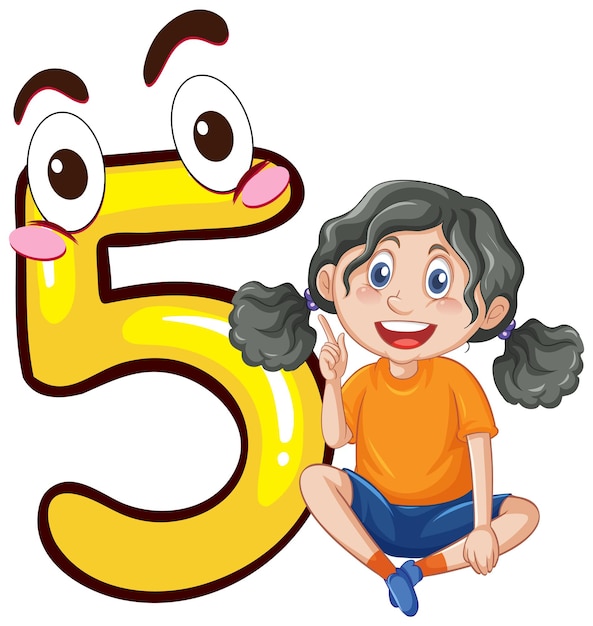 A girl with number five cartoon