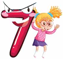 Free vector a girl with number seven cartoon