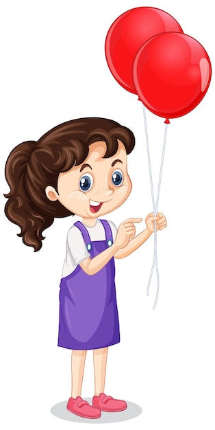 Girl with red balloons on isolated background