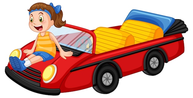 Девушка с красным винтажным кабриолетом