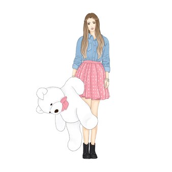 Premium Vector Girl With White Teddy Bear Premium Vector Girl With White Teddy Bear