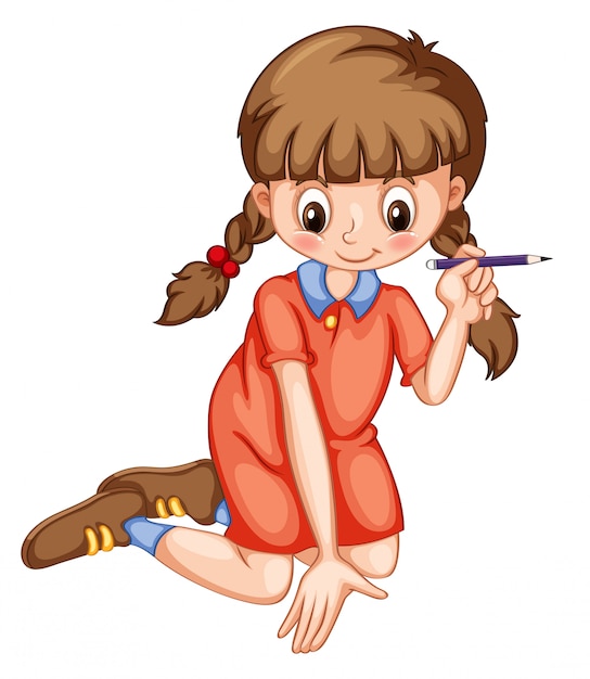 Girl writing with pencil character isolated