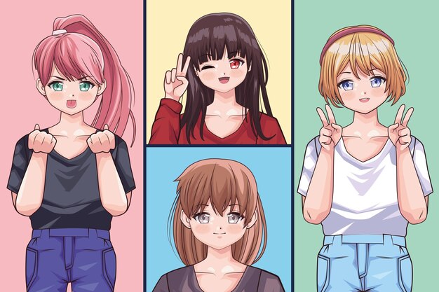 girls anime style four characters