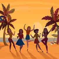 Vettore gratuito poster retrò di beach dance per ragazze