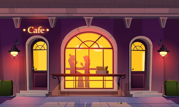 Vettore gratuito ragazze nella caffetteria, finestra della caffetteria di sagome di donne