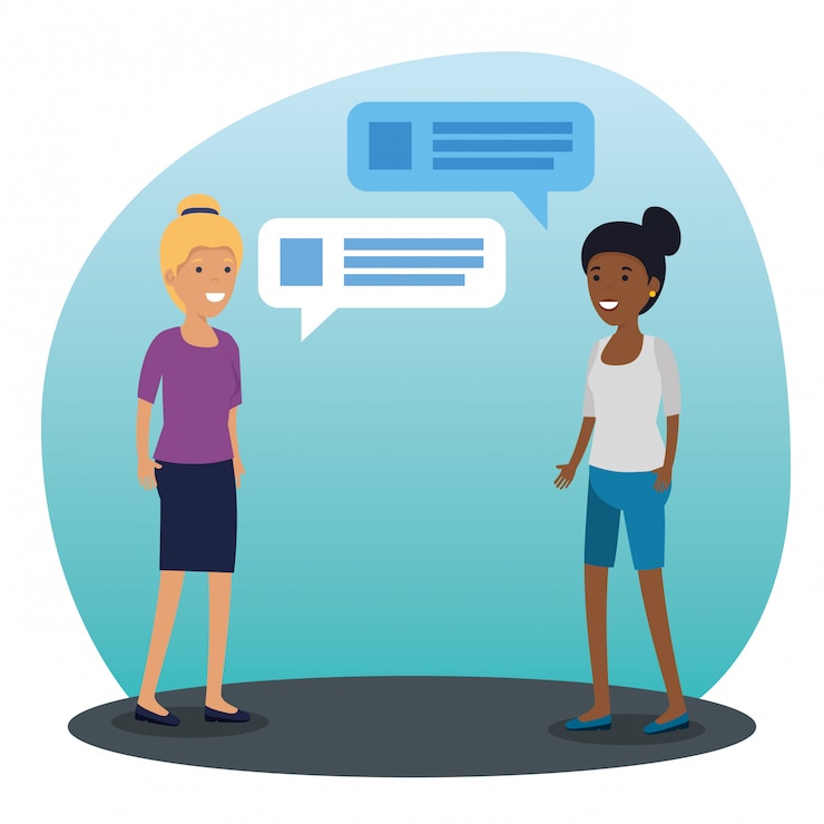 Free Vector girls community talking and chat bubble