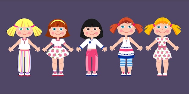 Куклы для девочек. набор различных векторных кукол.