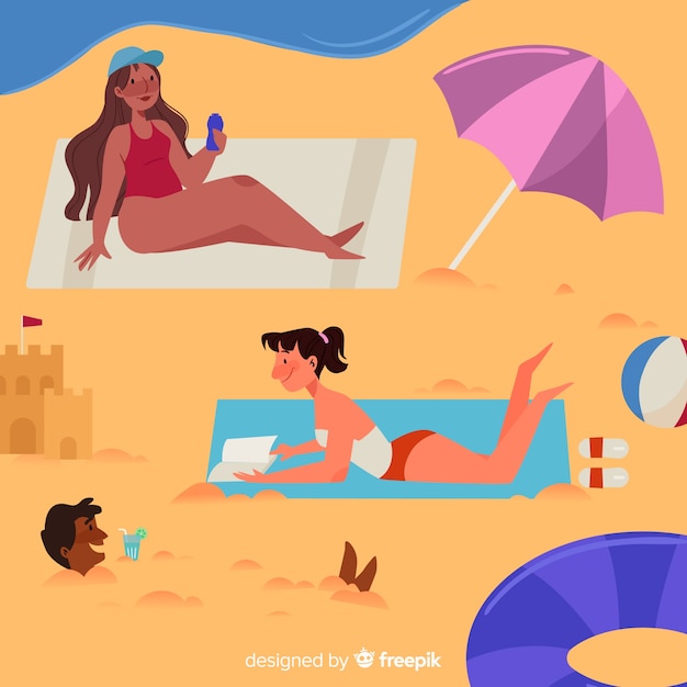 Free vector girls enjoying summer in the beach