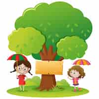 Free vector girls playing under a tree