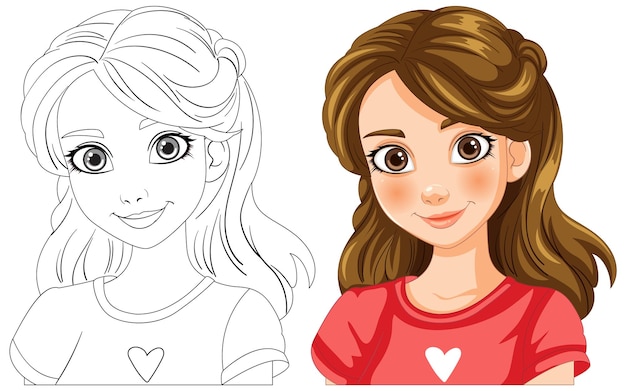 Free vector girls portrait in sketch and color