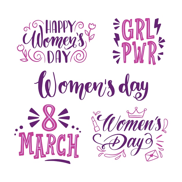 Free vector girls power lettering label women's day collection