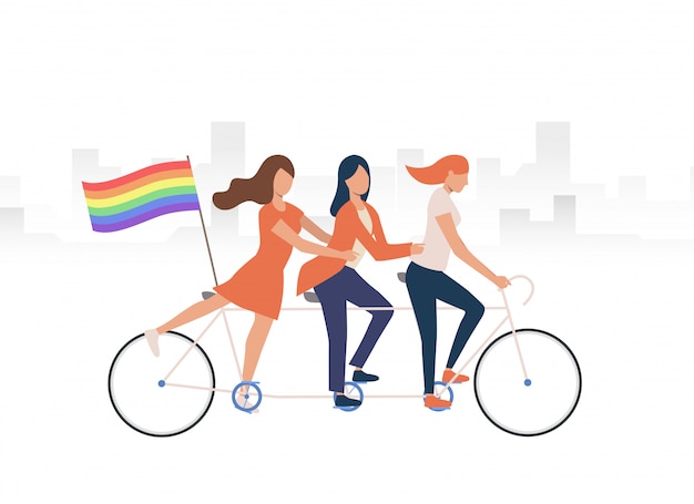 Free vector girls riding three seat tandem bike