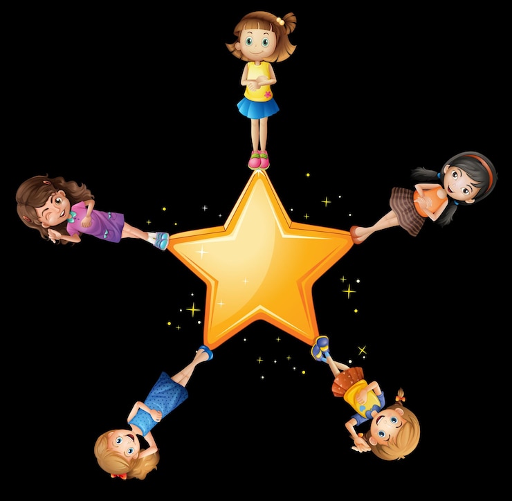 Free Vector girls standing on yellow star